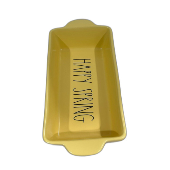 Rae Dunn Baking Dish HAPPY SPRING Yellow Artisan Collection by Magenta - Picture 3 of 12